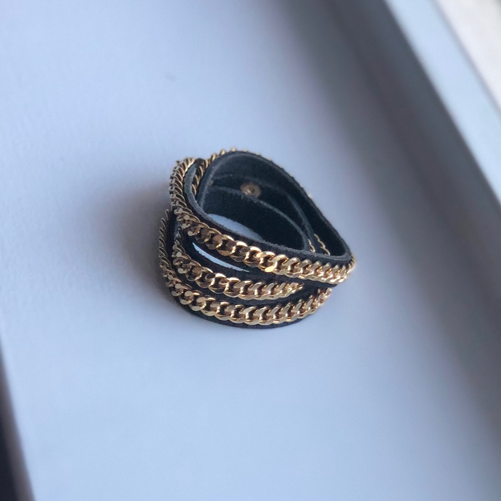 Leather and Gold Wrap Bracelet